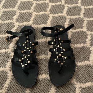 TORY BURCH Navy and Gold Sandals